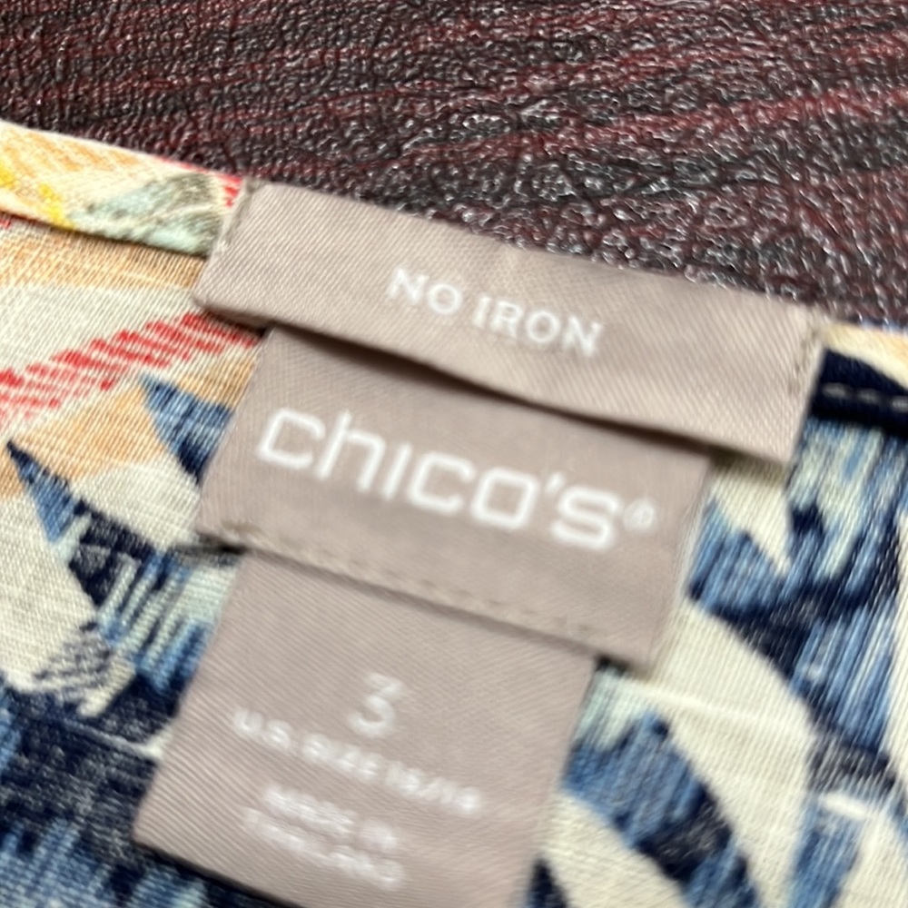 Chico's Boatneck Tropical Leaf Tunic in Navy, Yellow, Pink, Cream - Picture 5 of 5